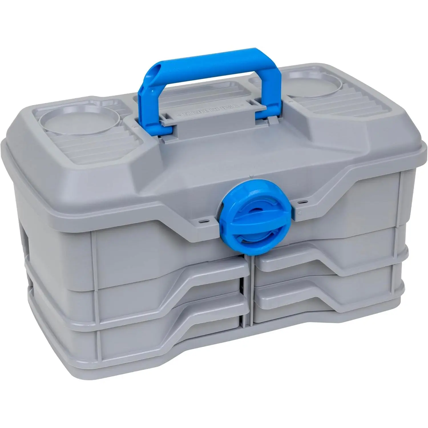 Outdoors Medium Fishing Tackle Box - 4 Pivot Trays, 23 Compartments, Includes 25-piece Tackle Kit, Fishing Tackle and Gear Storage, Fishing Lure Organizer, Light Gray