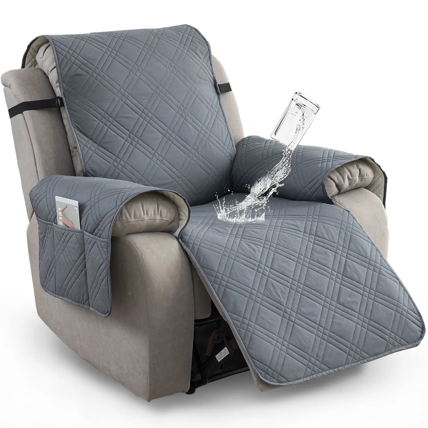 Waterproof Recliner Cover, Non-Slip & Soft with Pocket, Washable Sofa Protector for Recliner Chair, Easy to Install & Easy Care