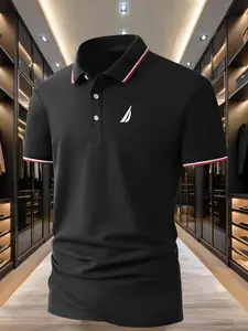 Men's Plus Size Business Polo Shirt, Loose Comfortable Breathable Fabric, Colorblock Collar Short Sleeve, Summer Outdoor Casual Sportwear, Casual Polo Shirts