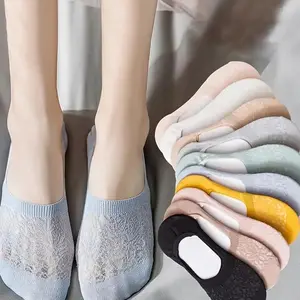 5 Pairs of Deodorizing and Sweat Absorbing Boat Socks Invisible Socks, Lace Style All Season Thin Cotton Womenswear Women