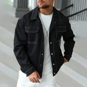 men’s jacket, black jacket, shacket, streetwear, workwear, casual, fall jacket, snap button, contrast stitch