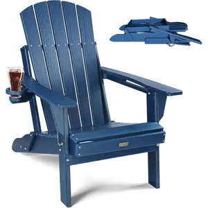 【Father's Day Gift】Outvita Adirondack Chair with Cup Holder: Folding Adirondack Chairs Plastic HDPE Material Furniture - Composite Fire Pit Chairs Foldable for Outdoor/Backyard/Garden/Lawn/Deck/Porch/Patio Summervibes