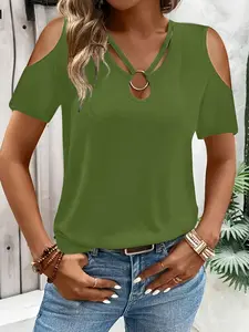 Women's Casual Off-Shoulder Short Sleeve Top, Summer Cool Leisure Wear, Stylish Ladies' Fashion, Perfect for Daily, Womenswear