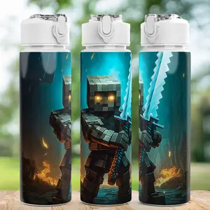 A Cartoon Character Plastic Water Bottle with a Cute Printed Design, a Flip-Top, Reusable 25Oz 750Ml Plastic Sports Water Bottle, Lightweight And Leak-Proof, Perfect for Travel And Running. Suitable As a Gift for Birthdays, Christmas, Halloween