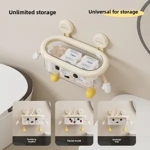 Clear Suction Cup Organizer, No Drill Bathroom Storage Box, Wall Mounted Plastic Shelf for Shampoo & Cosmetics Toothbrush Bottles