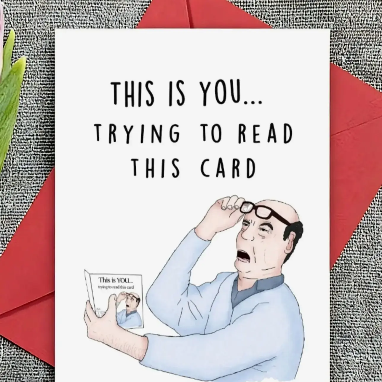 1pc Humorous Birthday Card, Greeting Card for Dad Mom, Funny Father’s Day Mother’s Day Card Featuring Man with Reading Glasses Design, Sarcastic Aging Card for Grandpa Grandma "This Is You", Perfect for Retirement Birthday or Gift for Older Parents