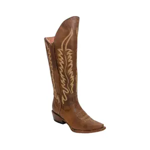 TANNER MARK WOMEN’S Kacey Pull Up Brown Zipper Knee High Cowgirl Boots