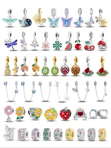 Silver Color Flower Butterfly Bee Fruit Food Bead Pendant, DIY Jewelry Making Supplies for Women Girls, Mother's Day Valentine's Gift, Beads Charms Accessories