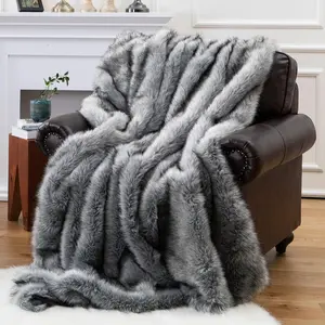 Faux  Blanket,  Fox  Throw Blankets for Couch, Bed, Super Soft, Fluffy, Eelegant, Grey with Black Tips Blanket Reversible to Plush , (Grey, 60"x80")