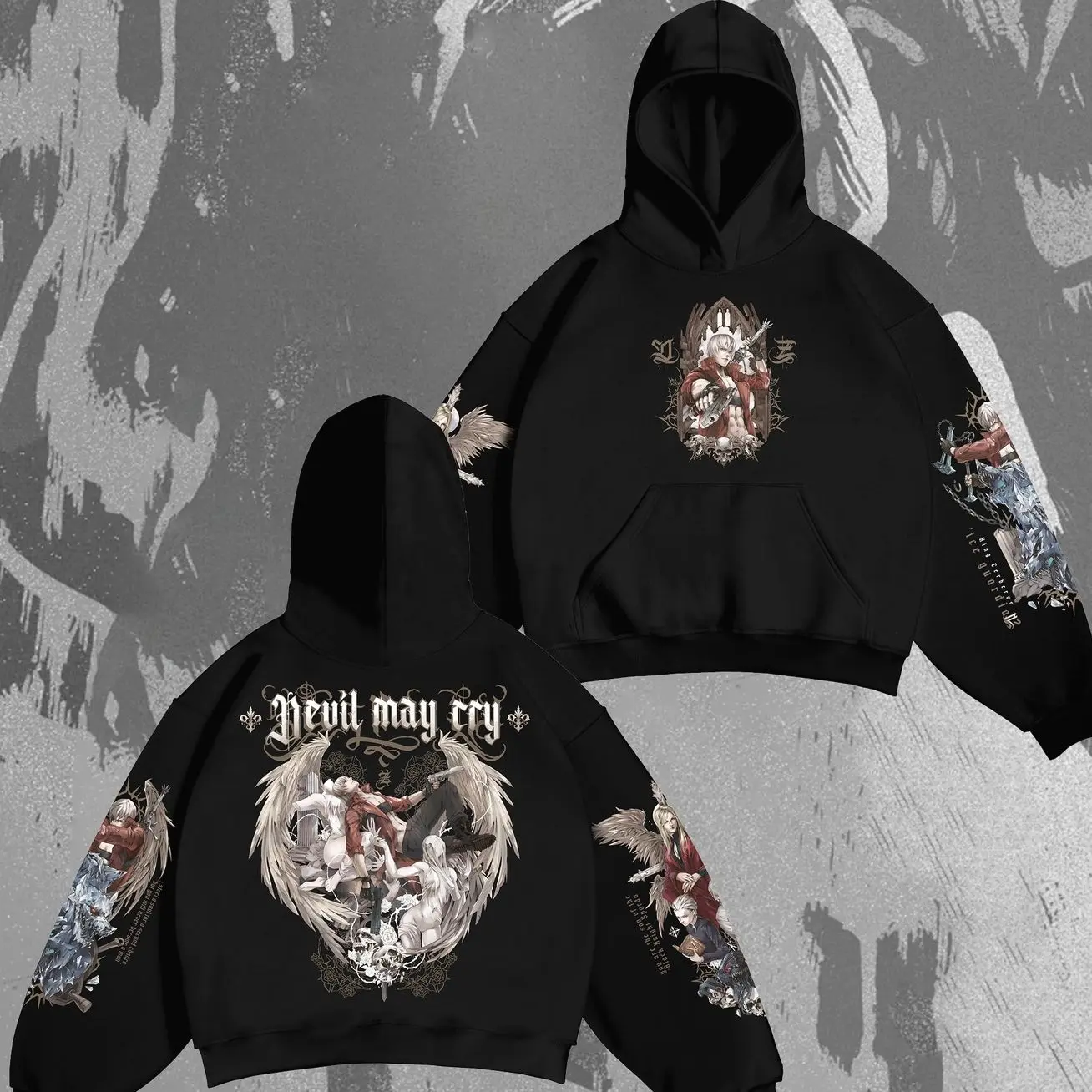 Devil May Cry Anime Hoodie – Dante & Vergil Angel vs Demon Graphic Hoodie, DMC Game Streetwear Pullover Z