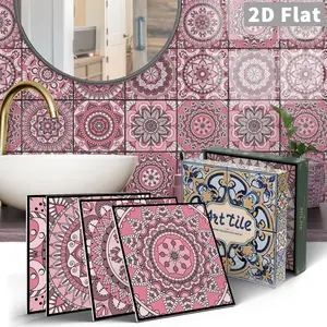 12/24PCS Art PE Tile Stickers Gift Box | Pink-Black Retro Mandala | PVC+PE Foam+PET Crystal Film | Waterproof Oil-Proof for Kitchen Bathroom Floor Ceiling