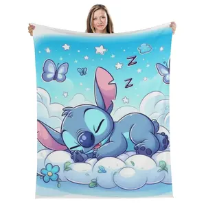DISNEY CLASSIC Stitch Cartoon Blanket - Soft, Warm & Cozy, Multi-Use Gift Blanket for Sofa, Bed, Car, Travel & Camping