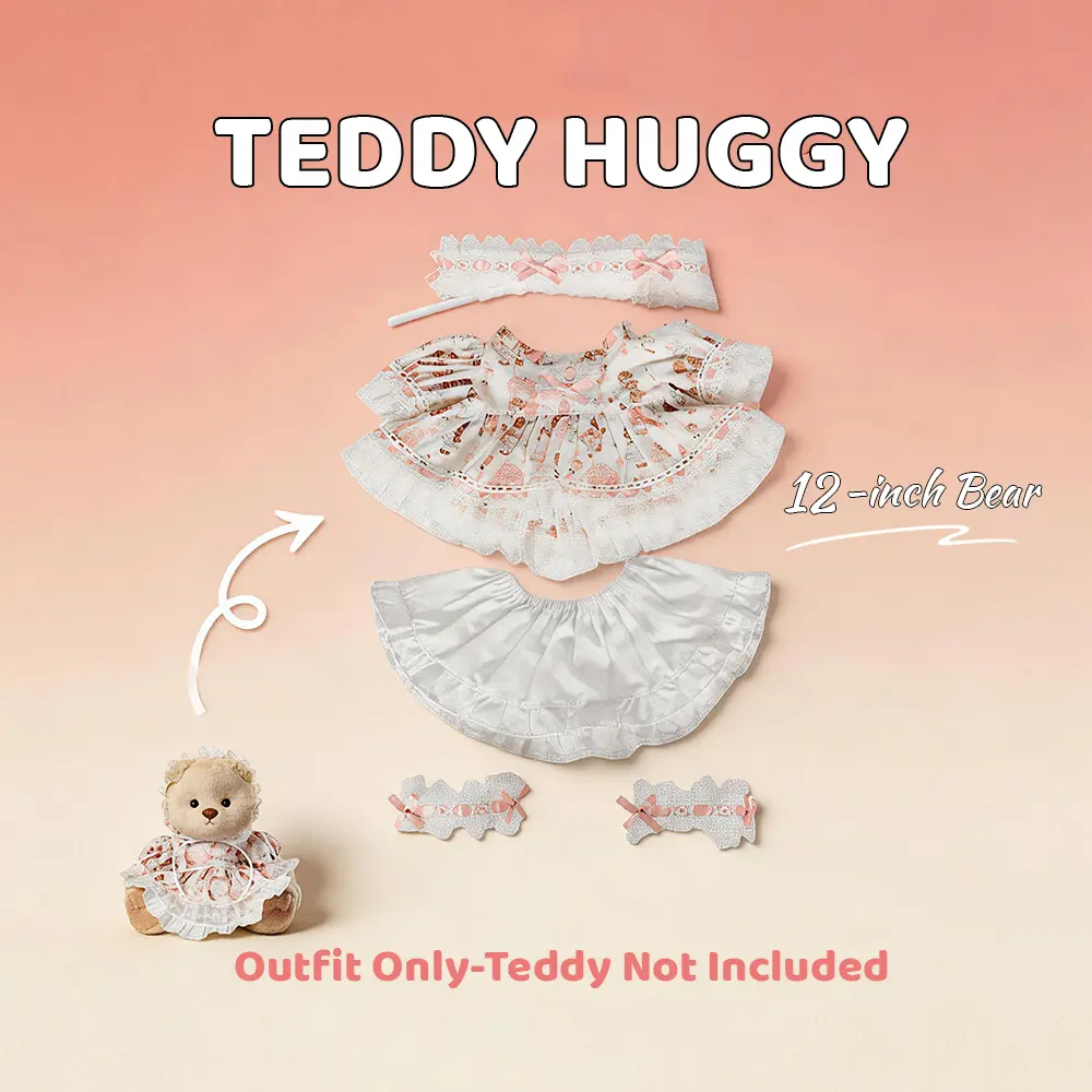 TEDDY HUGGY Cute Teddy Bear Series - Pink Lolita Paired with a Cute Teddy Bear - 12 Inches Tall - Soft Plush Toy with Movable Joints - The Perfect Gift for Any Age.