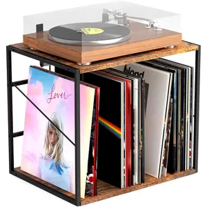 Vinyl Record Storage Holder for 80-100LPs, Wall Mount Stand with Movable Divider, Solid Display Crate & Organizer for Albums Magazine Book File