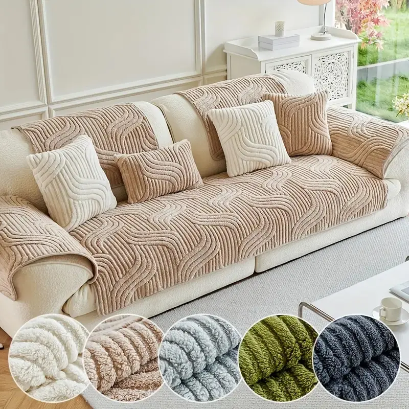 1pc Classic Jacquard Shu Velveteen Couch Cover, Sofa Slipcover, Sofa Couch Covers, Machine Washable, Pet-Friendly, Non-Slip, Breathable, Luxury Home Decor, Polyester, with No Print, for Living Room, Bedroom, Office, 450-500gsm