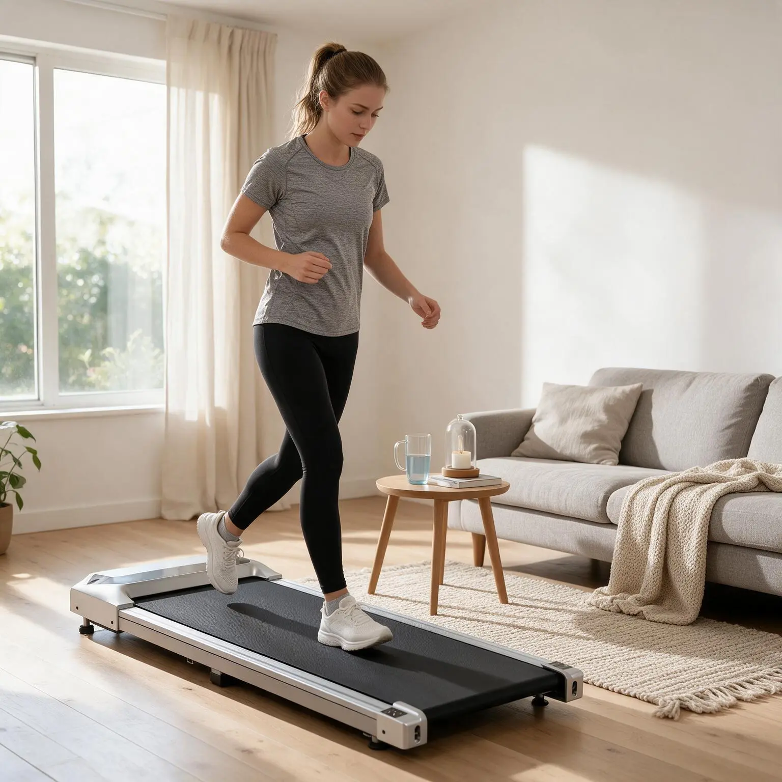 【Bellemave】2.5HP Under Desk Treadmill, Portable Walking Pad for Home & Office, Compact Running & Walking Machine with Remote Control, LED Display, Silver