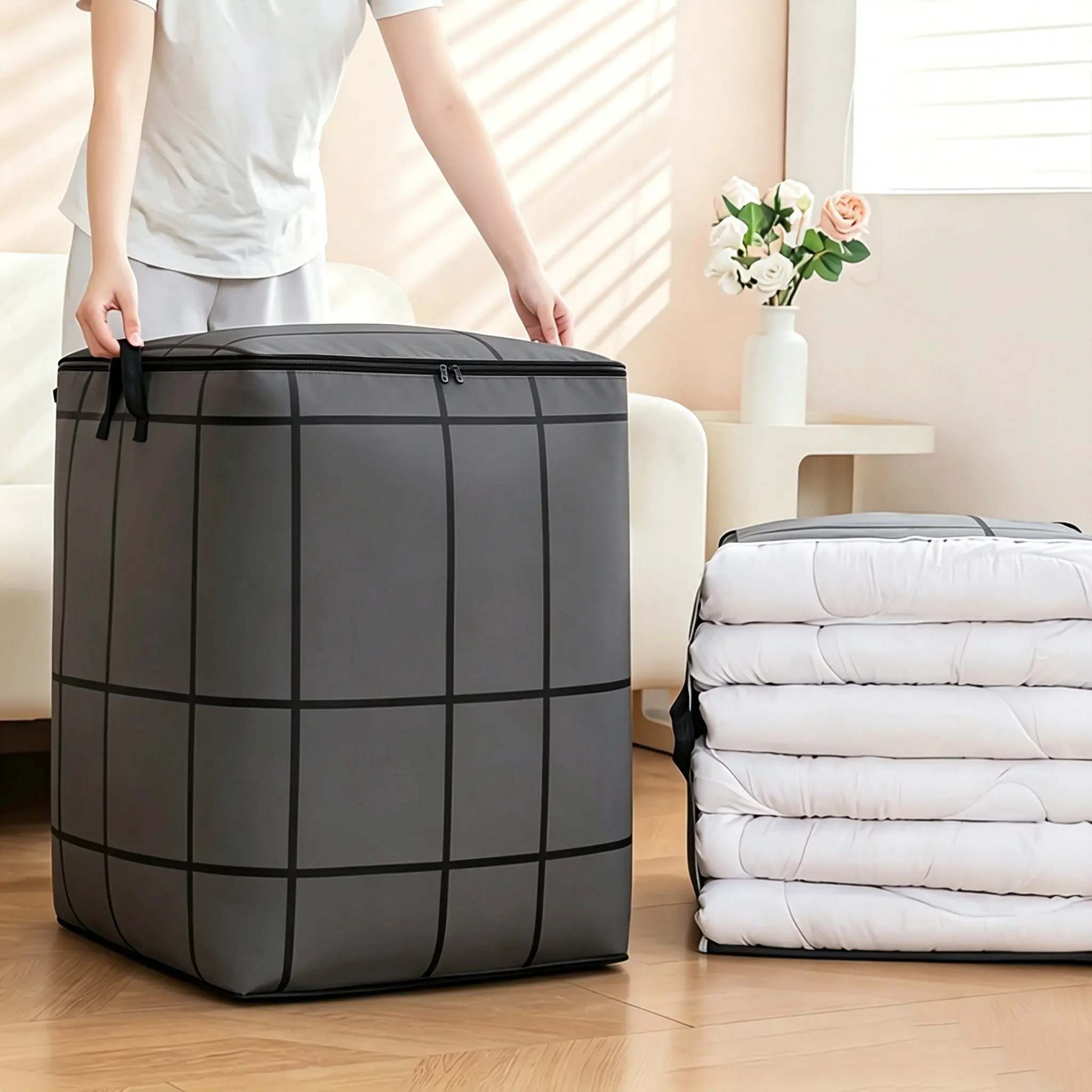 Large Capacity Foldable Clothes Storage Bag - Waterproof, Dustproof, Heavy Duty Closet Organizer with Reinforced Handles & Dual Zippers; Storage Boxes, Containers for Blankets, Bedding, Moving, Storage Containers