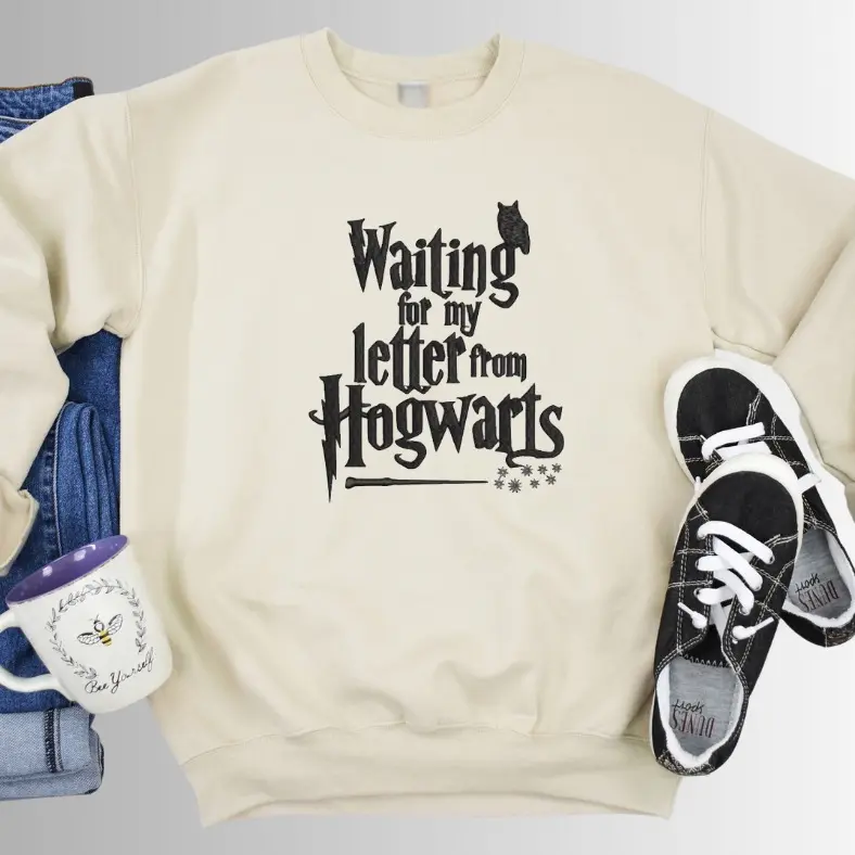 Wizard Harry Embroidered Sweater, Wizard Potter Heart Embroidery, Waiting for My Letter Sweater Embroidered, Wizard Harry Lover Sweater, Waiting for My Letter