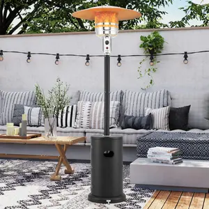 COSTWAY Propane Patio Heater with Wheels, 42000-50000 BTU Outdoor Heaters for Patio with Shelf Tabletop, Stainless Steel Burner, Auto Shut Off & Tip-Over Protection, Portable Patio Heaters for Outdoor Use