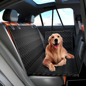 Hausvita Back Seat Extender for Dogs, Hard Bottom Dog Seat Cover Holds 400 lbs Waterproof Dog Hammock with Breathable Window and Storage Bag Foldable Pet Backseat Protector for Car & SUV, Truck-Black