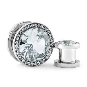 Clear CZ Diamond Stainless Steel Plugs