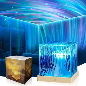 Ocean Wave Projector Light,16 Colors Luminorthe Cube Lamp with Dynamic Wave Effect,Northern Lights Projector Ambient Lighting with Remote for Bed Room Classroom Decor