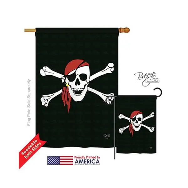 Breeze Decor 07042 Rectangular Pirate Red Bandana Double-Sided Vertical Impression House Flag - Polyester, 28 x 40 in., Original Artwork