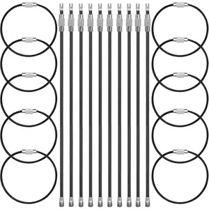 20 Pack Wire   2mm, 6 inch Stainless Steel Loops, Nylon Coated Stainless Wire  , Loops Key Ring, for Luggage Tags, Key Tags, Keyrings,ID Tag Keepers (Black)