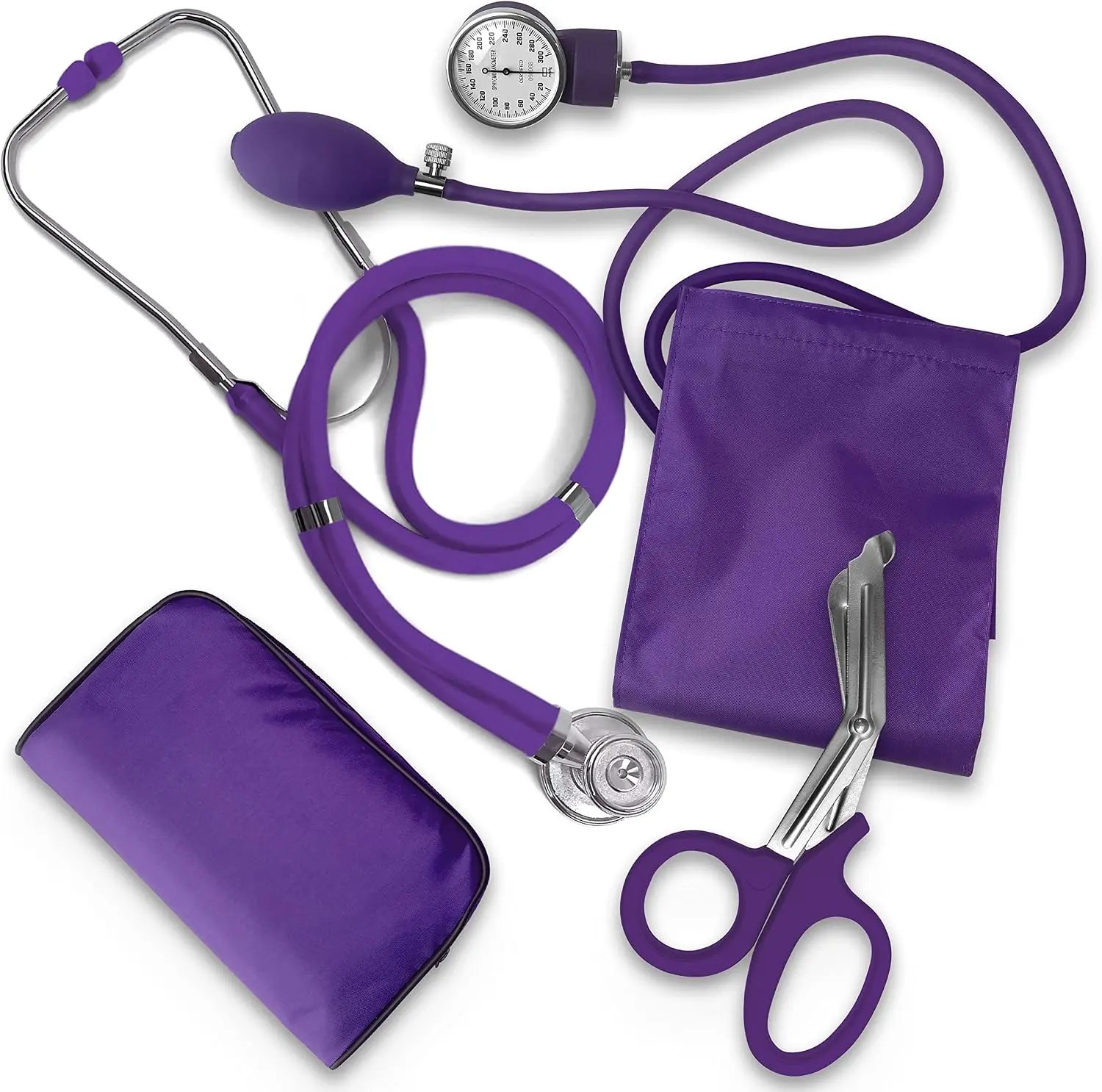 Nurse EMT Starter Pack Stethoscope, Blood Pressure Monitor and Trauma 7.5" EMT Shear Ideal Gift for Nurses, Medical Students, Firefighters, Police and Personal Use (Purple)