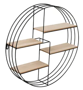 Four-Tier Circular Decorative Metal Wall Shelf, Black, 19.70 x 4.00 x 19.70 Inches