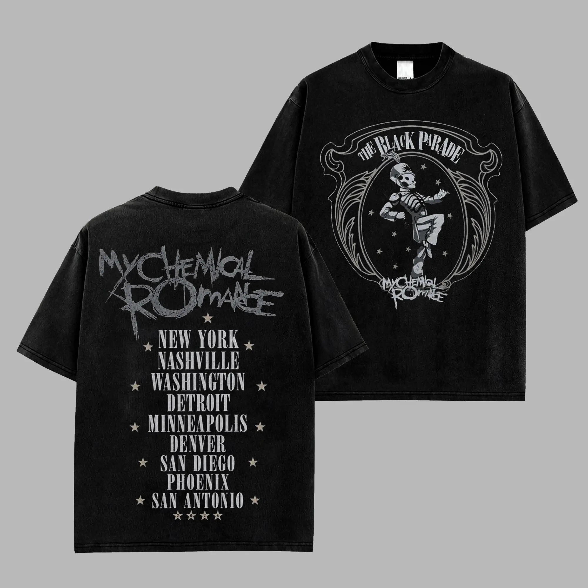 [$$$MANLIFE] MCR The Black Parade Tour 2026 Skeleton Schedule Retro Unisex 100% Heavyweight Cotton T-Shirt –Long Live The Black Parade World Tour 2026 T-Shirt, Classic Emo Rock Cotton Tee, Emo Metal Rock Band Shirt, Gift for Rock Fans