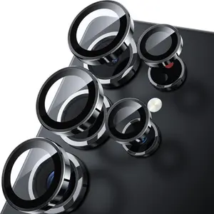 Camera Lens Protector For Galaxy S25 Ultra-Ultra Thin Case Friendly, 9H Shatterproof Tempered Glass With Aluminum Metal Circle Camera Screen Protector Cover Accessories, Black