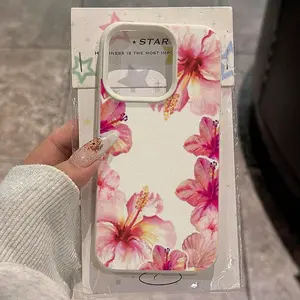Flower Material Watercolor Hibiscus Lichee Pattern Case Protection For iPhone 17 16e Cases iPhone 16 15 14 13 12 11 Pro Max Plus XS X Cover Accessories