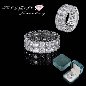 2 Row VVS Tennis Rings for Men Women  Iced out Wedding Eternity Band Chunky Rings