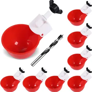 Chicken Waterer Cups 8 Pack/Red - DIY Automatic Large Chicken Water Feeder for Ducks, Chicks, Turkeys, Quail, Bunny, Bird & Other Poultry Dispenser
