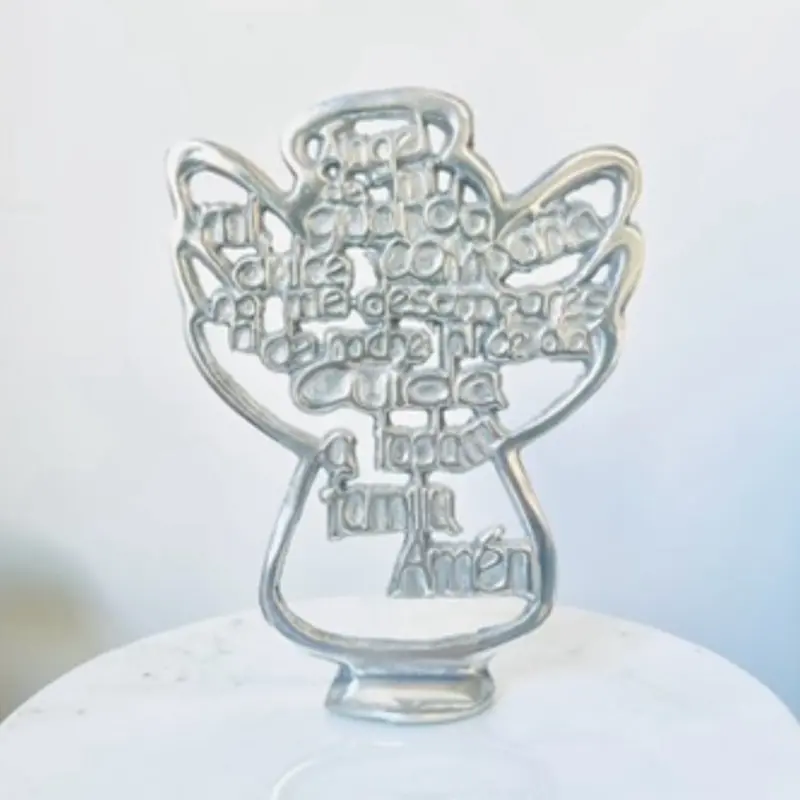 Polished Pewter Guardian Angel Figurine with Guardian Angel Prayer on base 8in x 7in