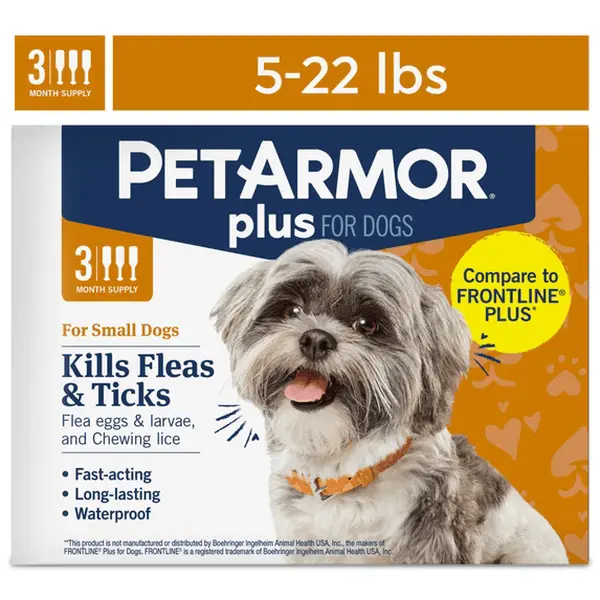 PetArmor Plus Flea and Tick Prevention for Dogs and Cats, Waterproof Topical Treatment, Available in Small to X-Large Sizes in 3 Month Supply