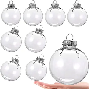 8 Pcs DIY Clear Plastic Fillable Balls Ornament, 3.15Inch Removable Top Clear Hanging Ball for Halloween, Christmas, Birthday, Wedding, Party, DIY Crafts (80mm)