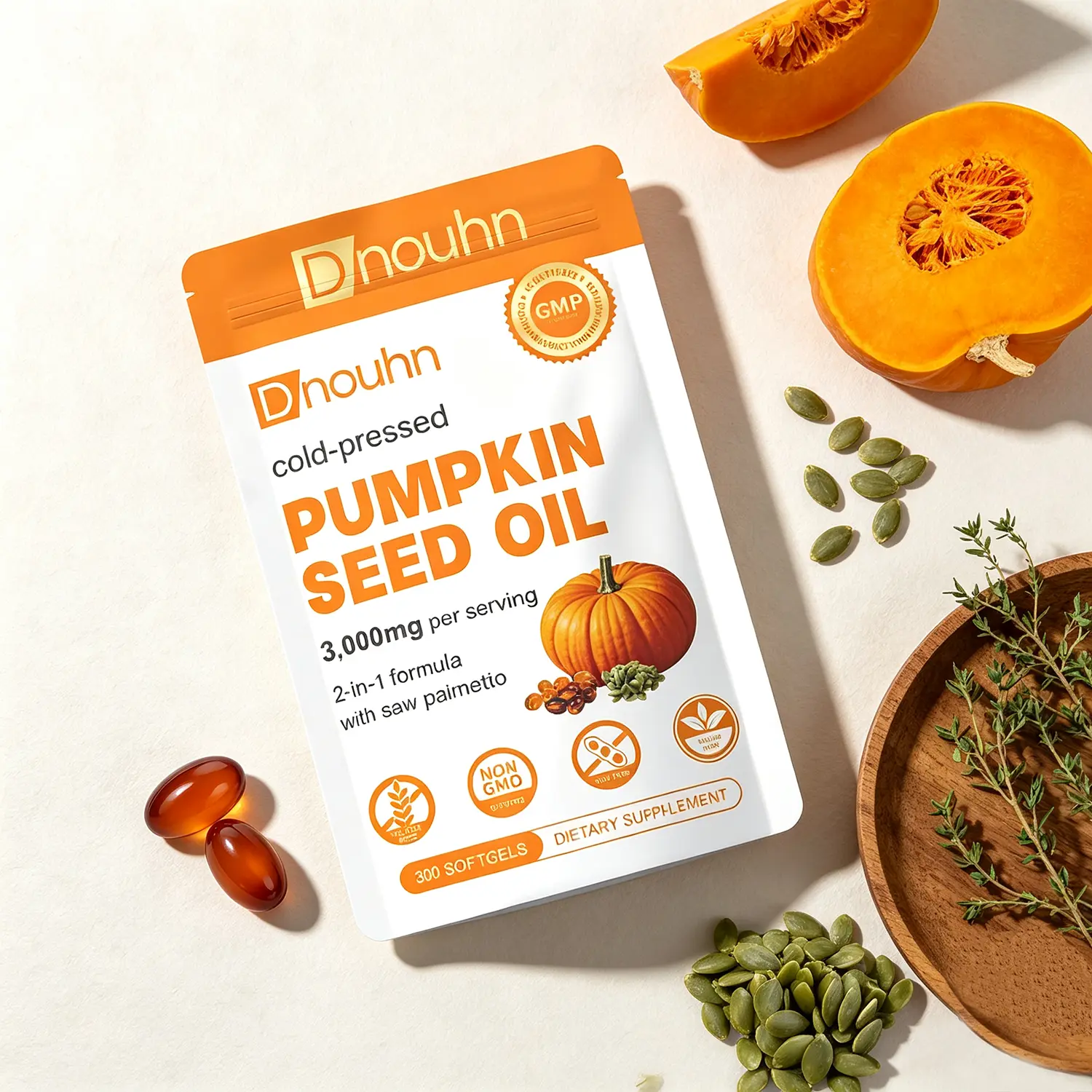 Cold Pressed Pumpkin Seed Oil Softgels with Saw Palmetto | Natural Source of Essential Fatty Acids & Phytosterols, Supports Prostate, Bladder, Urinary & Hair Health, Virgin Unrefined, 300 Count Softgels