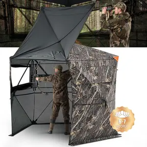 VEVOR Hunting Blind, 6-7 Person, 288 Degree 5 Side See-Through Ground Blinds with Carrying Bag, Portable Camouflage Tent, Durable Concealed Shelter with Silent Zipper Door and Window, for Turkey Deer