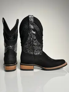 Men's Black Western Rodeo Boot - White Diamond