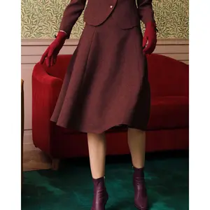 Burgundy High Waisted Tweed Skirt