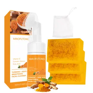 Turmeric Facial Cleanser Set, Facial Cleansing Mousse and Soap Duo, Gentle Skincare Wash