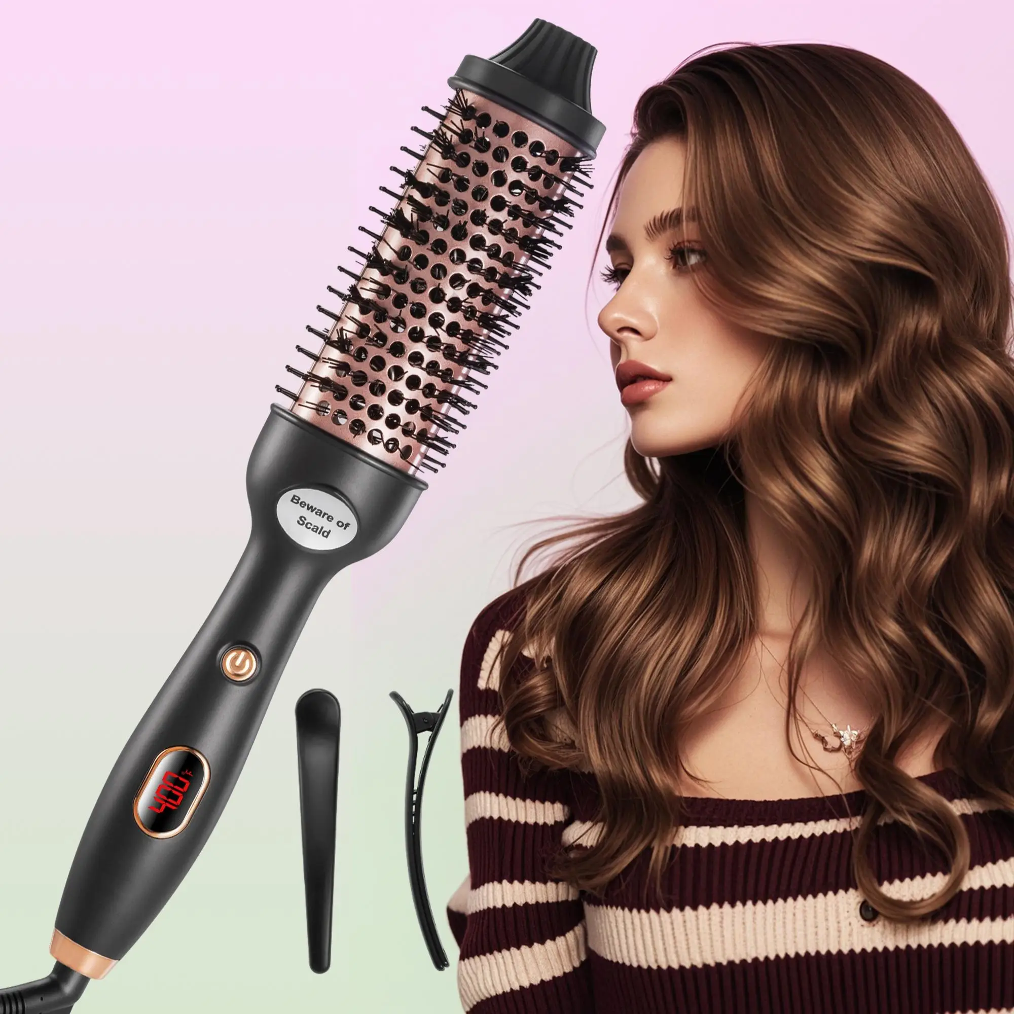 Wavy Thermal Hair Brush, 1 Set Ionic Hot Brush, Diffuser Hair Dryer Comb, Quick Heated Durable Round Brush, Curler & Hair Straightening Comb