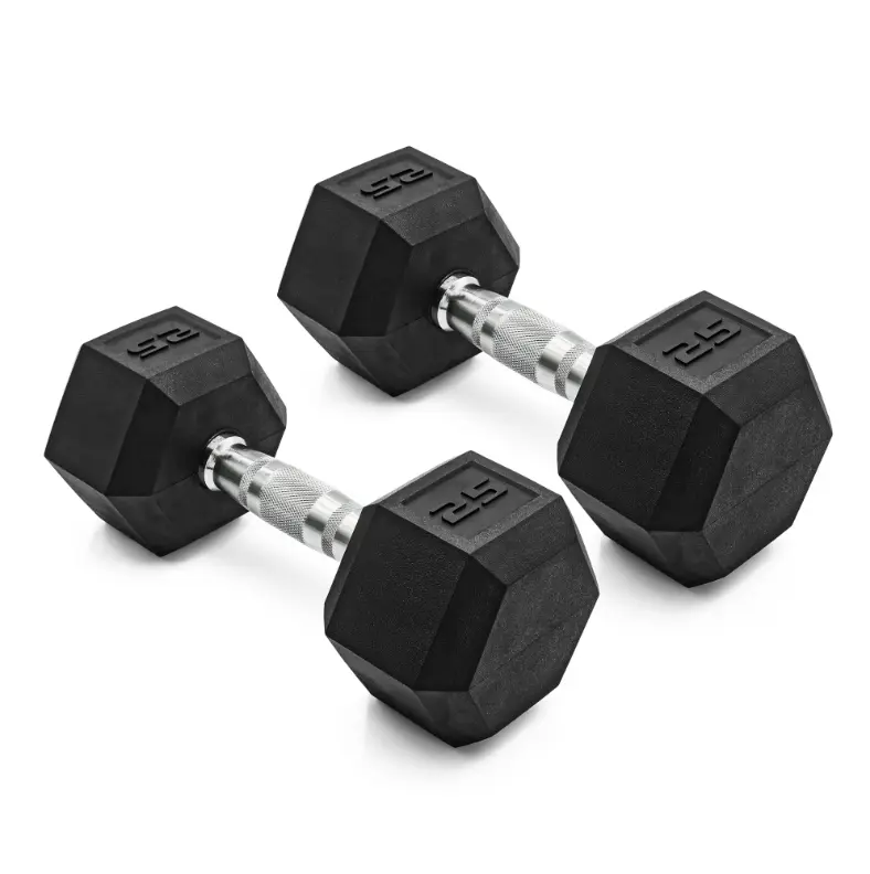 CAP Barbell, 25lb Coated Rubber Hex Dumbbell, Pair (No-Roll Design, Ergonomic Steel Handle, Durable Coated Weight)