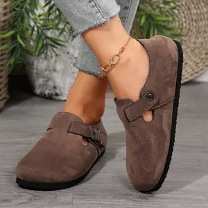 Women's Casual Suede Buckle Clogs Comfortable Daily Shoes with Adjustable Strap, All-Season Footwear Indoor Outdoor Shoes