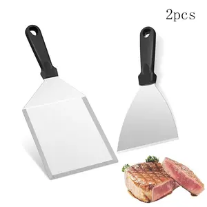 Outdoor BBQ Grill Tools Set, Stainless Steel Spatula, Wide Food Turner, Slanted Edge Griddle, Barbecue, Pancake, Hamburger