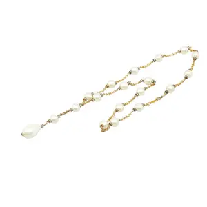 Pre-owned CHANEL Brass Small Leather Goods Large Pearl Rhinestone Chain Necklace