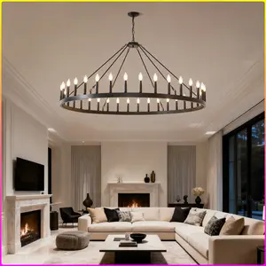 59.1INCH 36-Light Extra Large Wagon Wheel Chandelier, Black Farmhouse Round Wheel Chandelier Light Fixtures Wagon Wheel Chandeliers For Porch High Ceilings Dining Room Living Room,Kitchen, Bedroom-E12