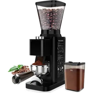 Electric Conical Burr Coffee  with 48  Settings, 35s Timer, Detachable 48-51mm Portafilter Holder, Anti-Static, Low Noise for  Espresso, Drip,  Press (Black)